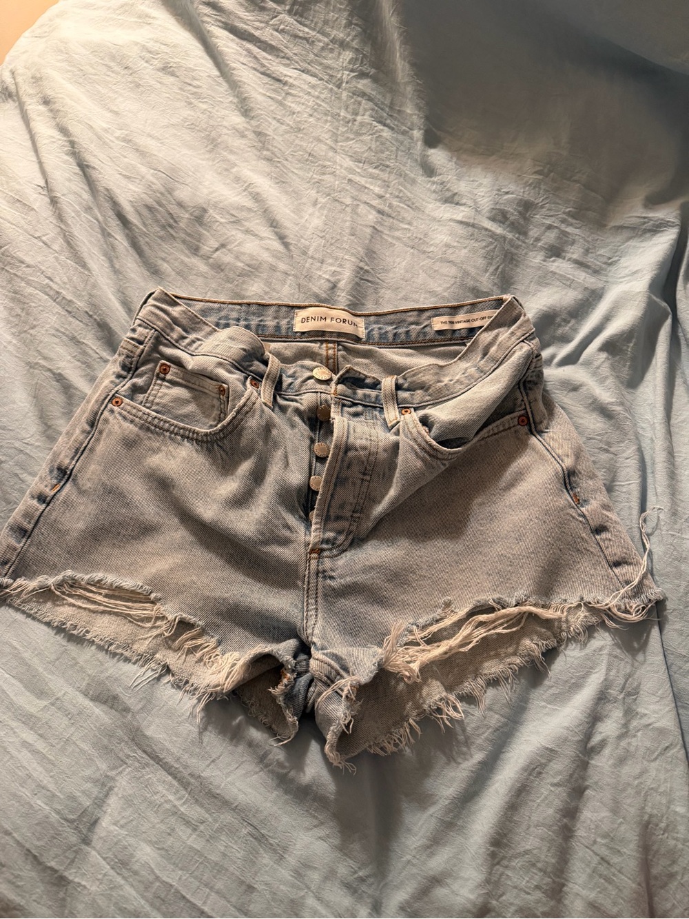 Denim Forum Light Wash Distressed High-Rise Jean Shorts